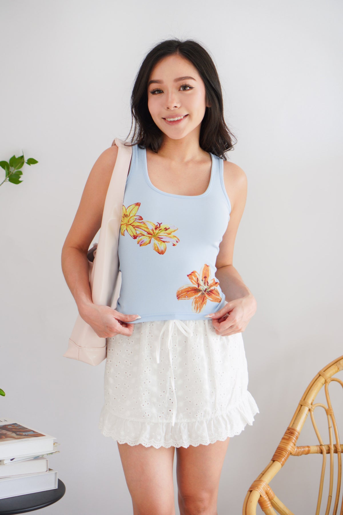 (BACKORDER) Lorasa Floral Tank Top in Blue