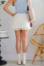 (BACKORDER) Islae Eyelet Ruffles Mini Skirt in White