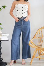 Aston Wide Legged Jeans in Dark Blue