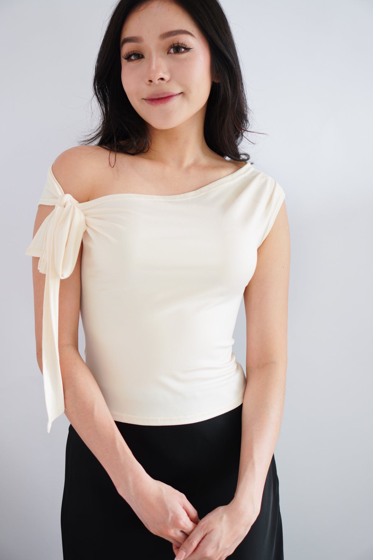 Sriya Toga Ribbon Self Tied Top in Beige