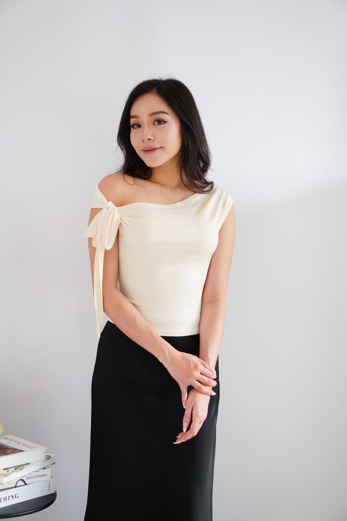 Sriya Toga Ribbon Self Tied Top in Beige
