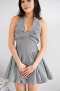 Lindsey Gingham Halter Dress in Black