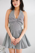 Lindsey Gingham Halter Dress in Black