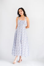 Vesira Halter Neck Floral Maxi A-Line Dress in Purple