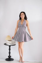 Lindsey Gingham Halter Dress in Black