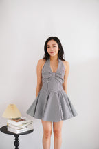 Lindsey Gingham Halter Dress in Black