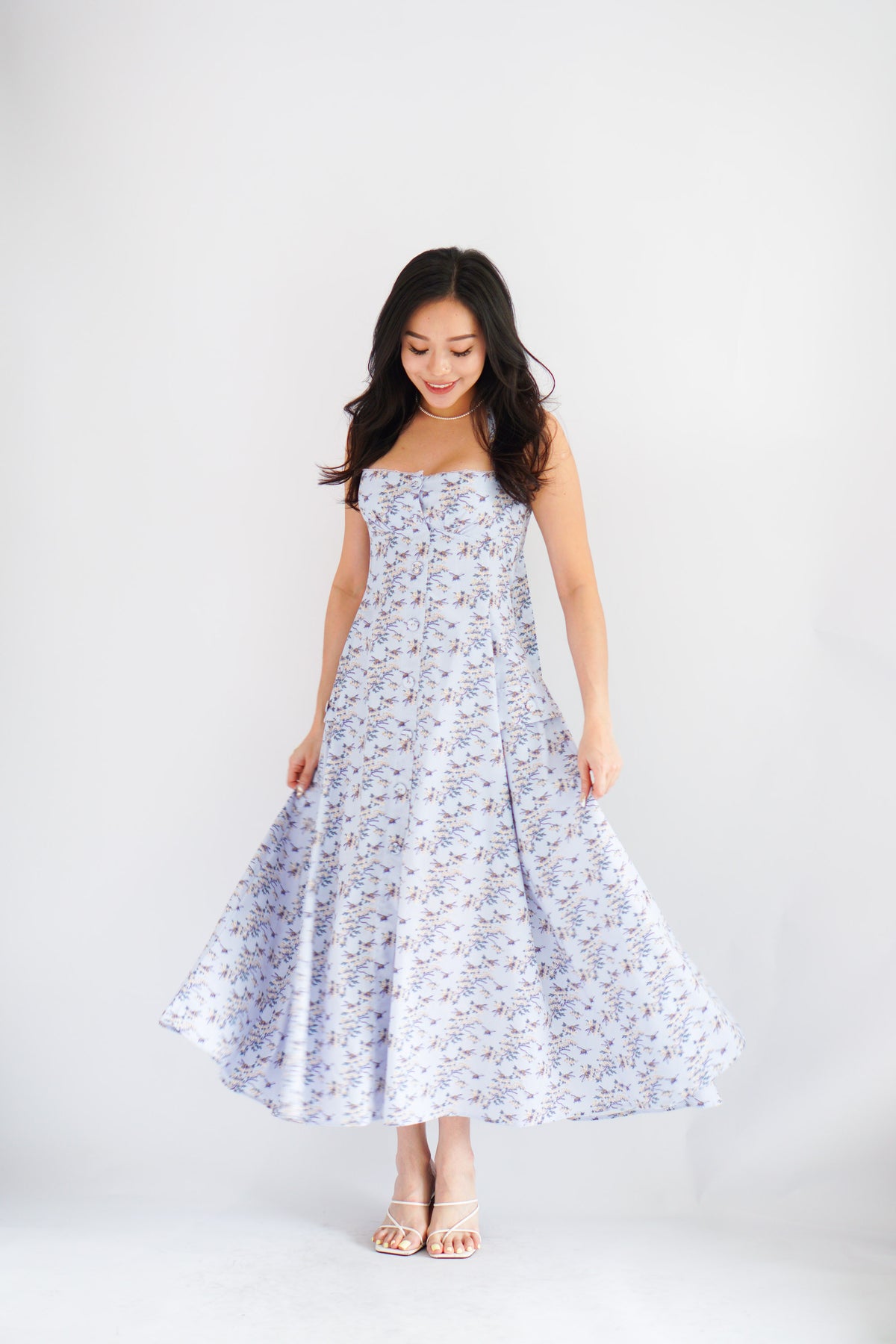 Vesira Halter Neck Floral Maxi A-Line Dress in Purple