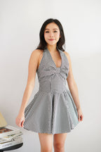 Lindsey Gingham Halter Dress in Black