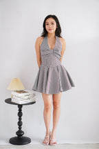 Lindsey Gingham Halter Dress in Black