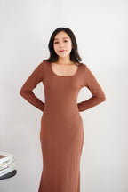 Ophira Long Sleeve Maxi Dress in Brown Orange