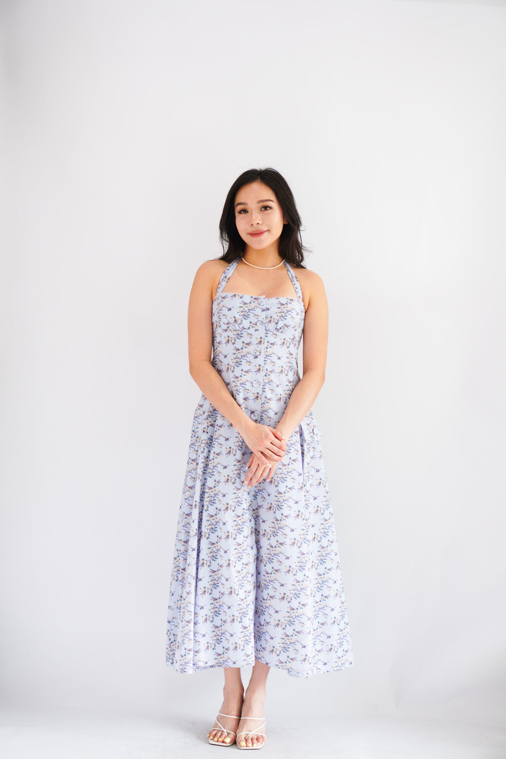 Vesira Halter Neck Floral Maxi A-Line Dress in Purple