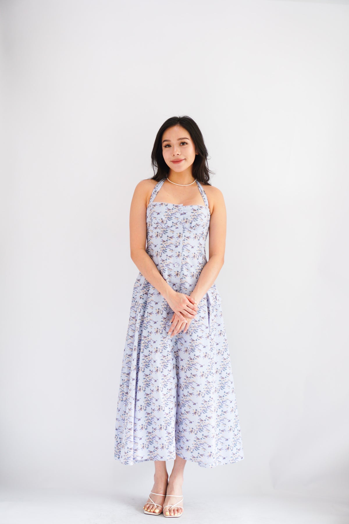 Vesira Halter Neck Floral Maxi A-Line Dress in Purple