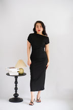 Thaya Toga Off Shoulder Bodycon Maxi Dress in Black