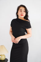 Thaya Toga Off Shoulder Bodycon Maxi Dress in Black