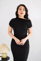Thaya Toga Off Shoulder Bodycon Maxi Dress in Black