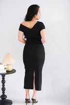 Thaya Toga Off Shoulder Bodycon Maxi Dress in Black
