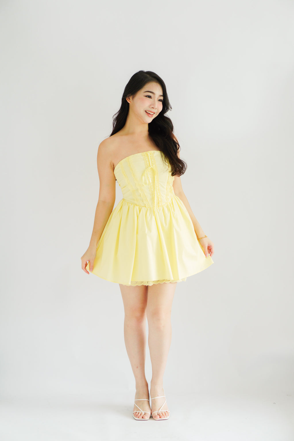 Veyra Mini Tube A-line Dress with Lace in Yellow