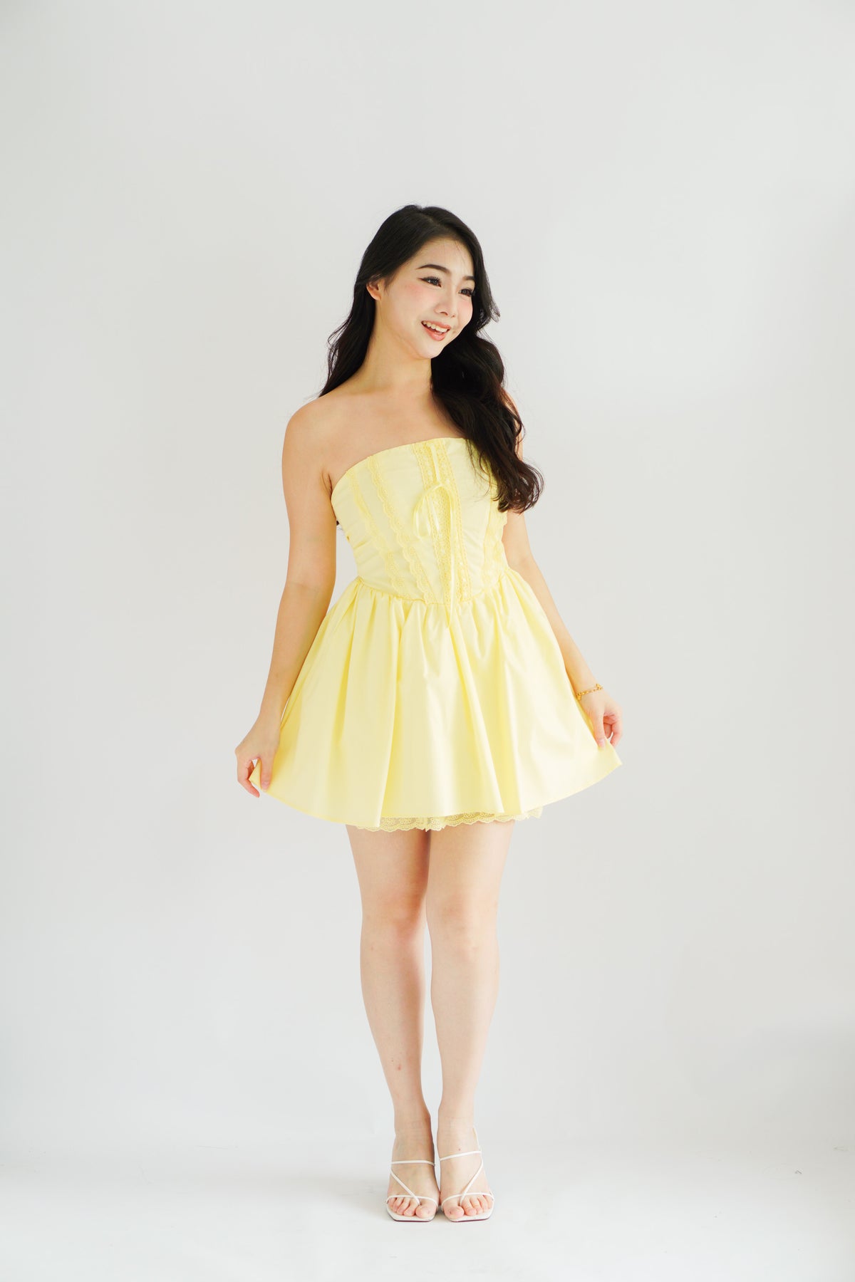 Veyra Mini Tube A-line Dress with Lace in Yellow
