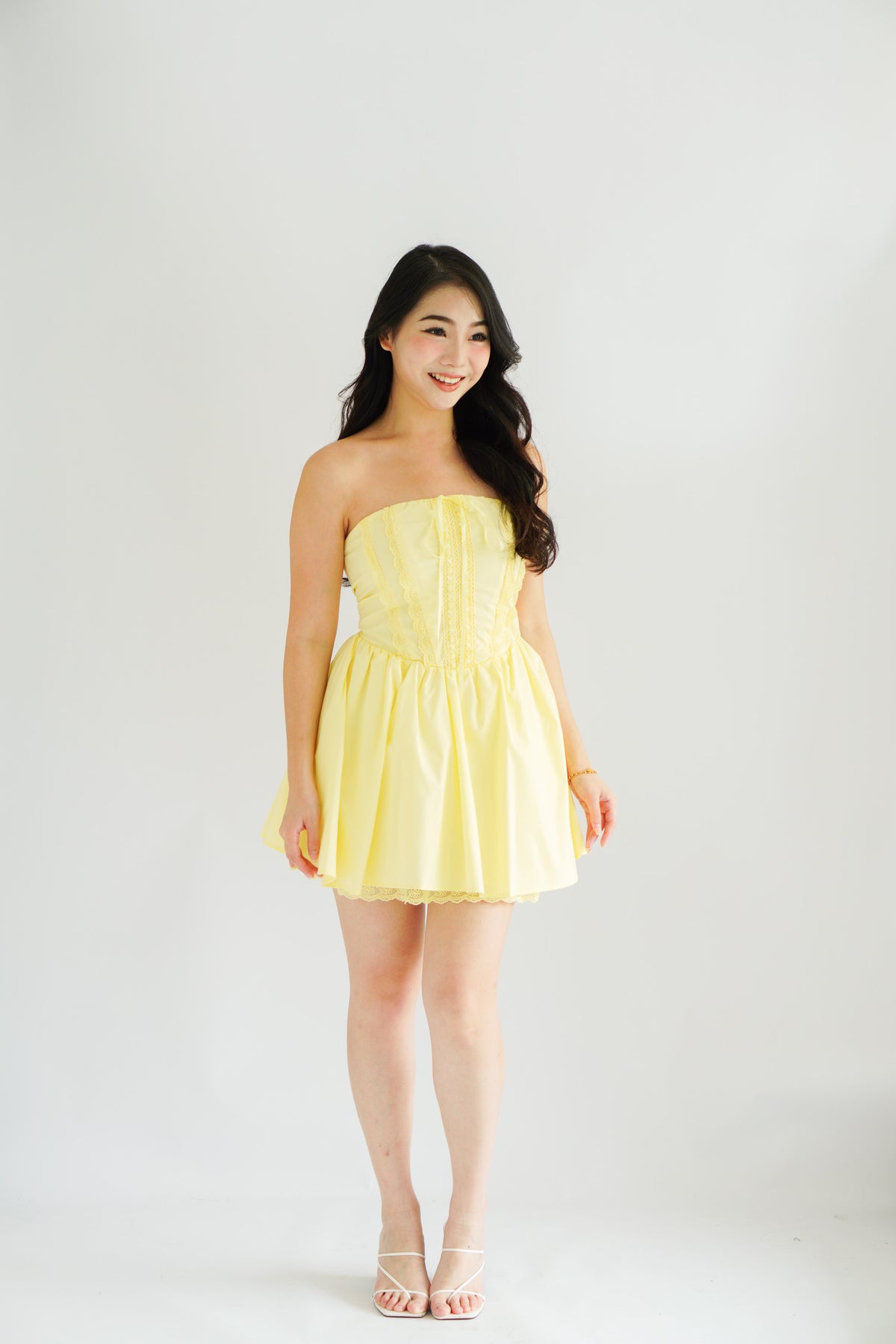 Veyra Mini Tube A-line Dress with Lace in Yellow