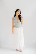 Thalira Floral Ruffles Sleeve Top in Green