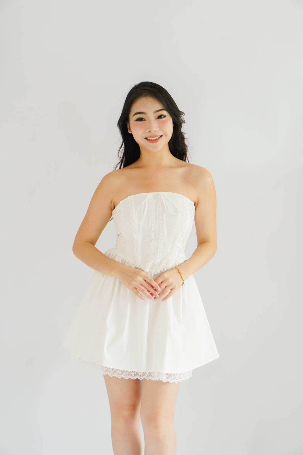 Veyra Mini Tube A-line Dress with Lace in White