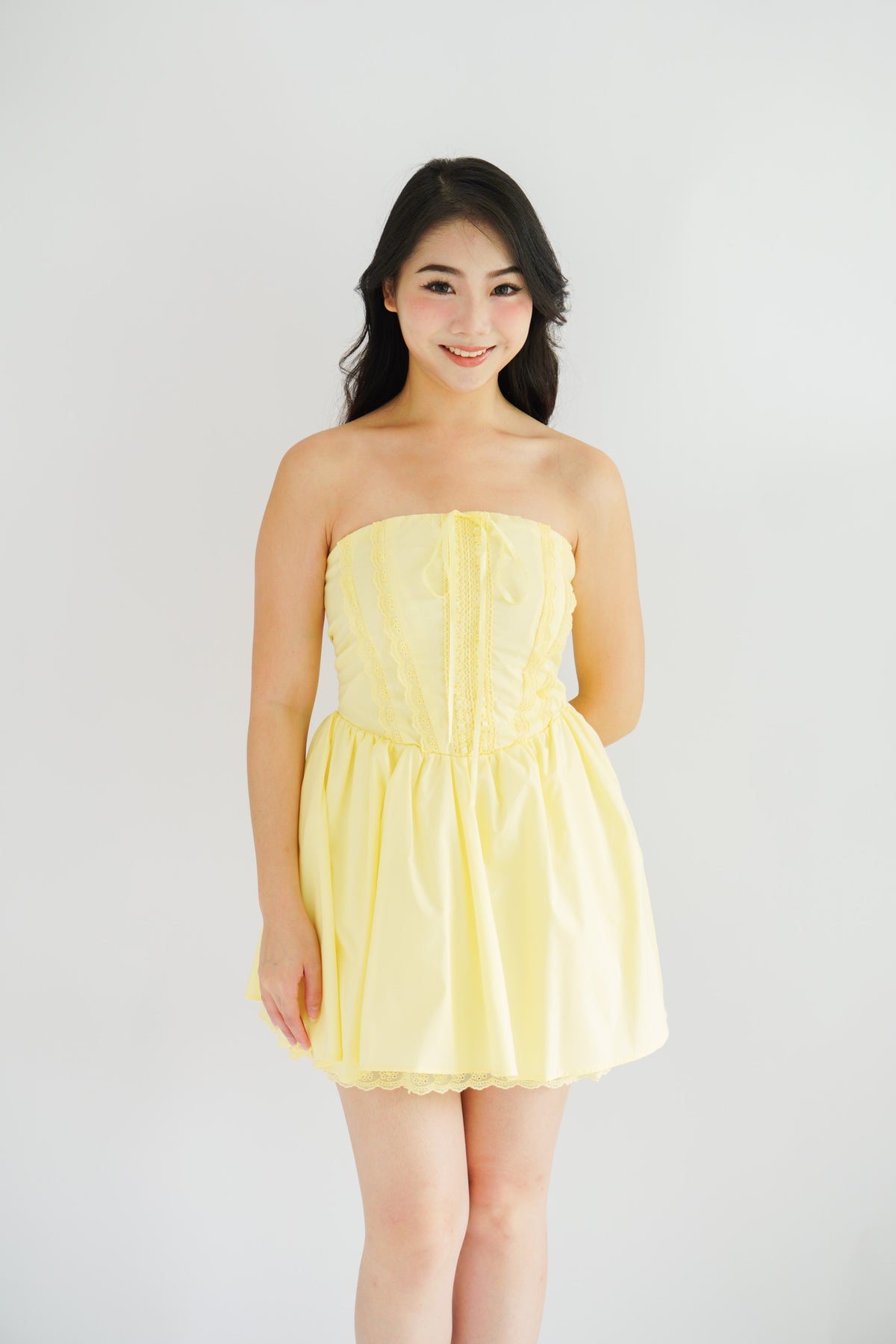 Veyra Mini Tube A-line Dress with Lace in Yellow