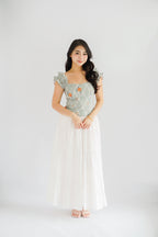 Thalira Floral Ruffles Sleeve Top in Green