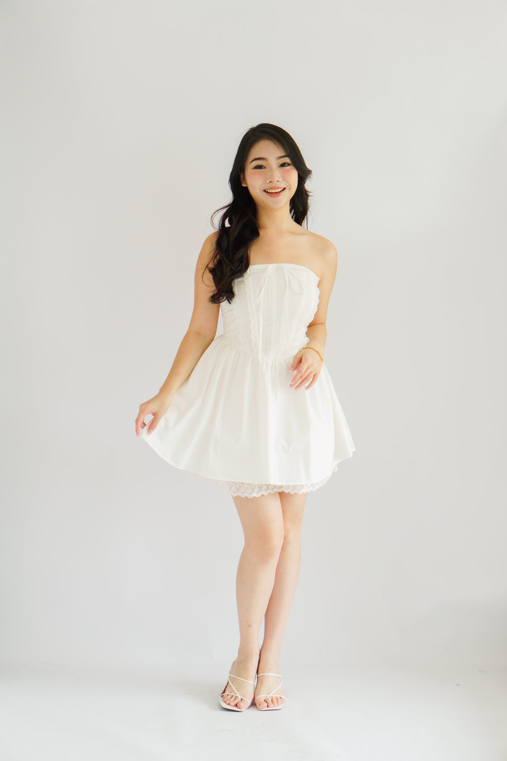 Veyra Mini Tube A-line Dress with Lace in White