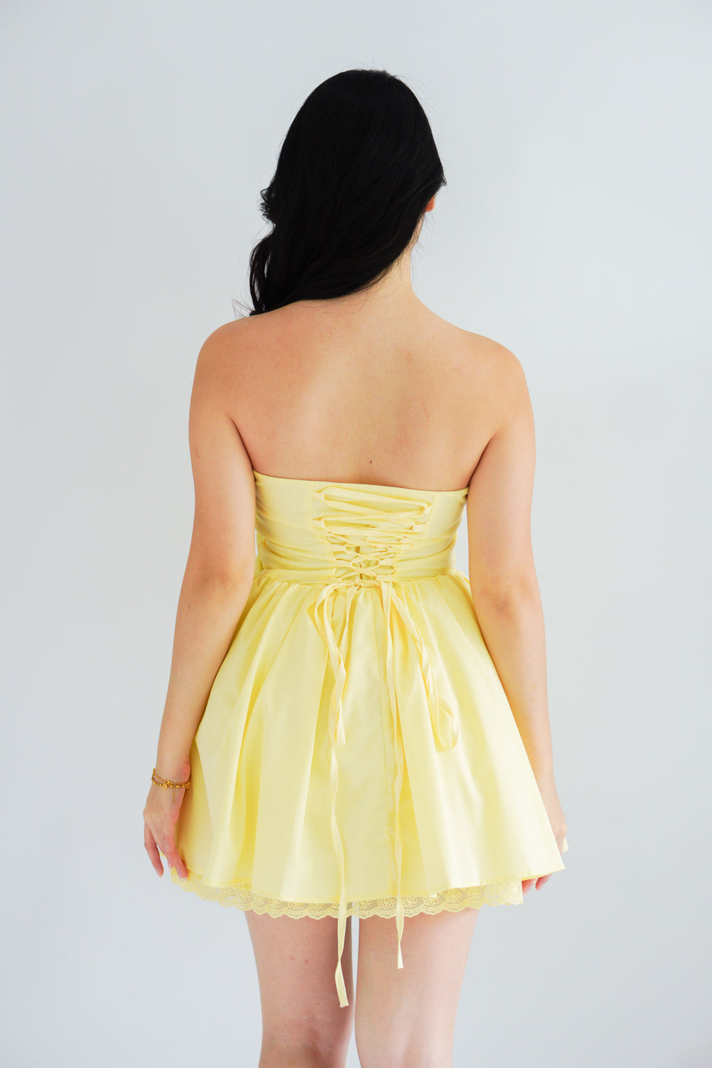 Veyra Mini Tube A-line Dress with Lace in Yellow