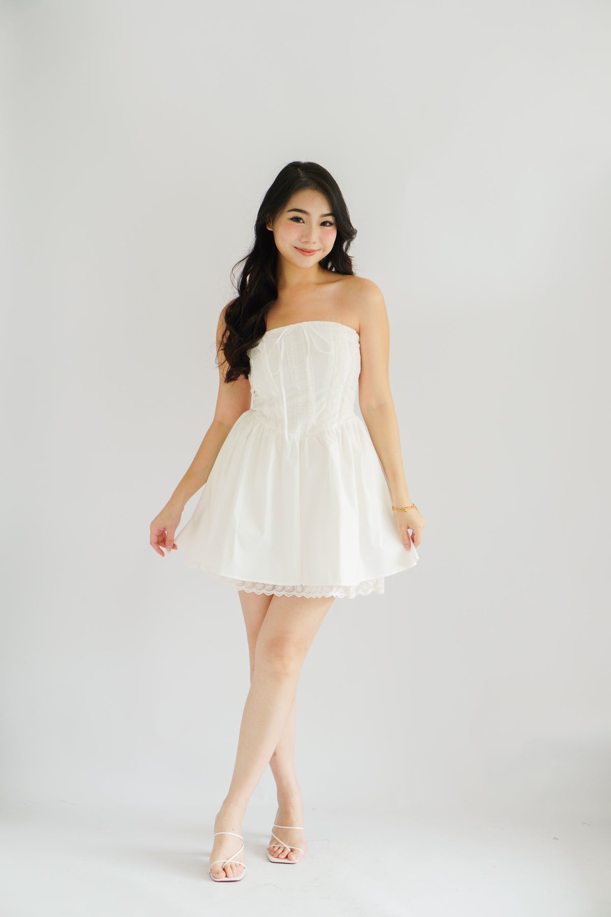 Veyra Mini Tube A-line Dress with Lace in White