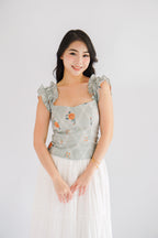 Thalira Floral Ruffles Sleeve Top in Green