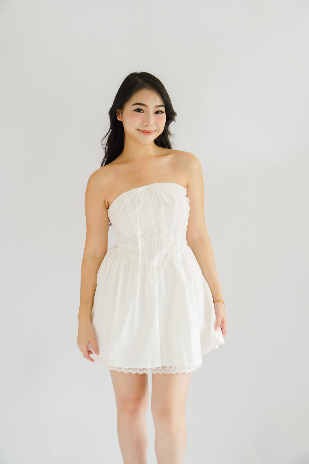Veyra Mini Tube A-line Dress with Lace in White