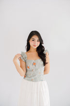 Thalira Floral Ruffles Sleeve Top in Green