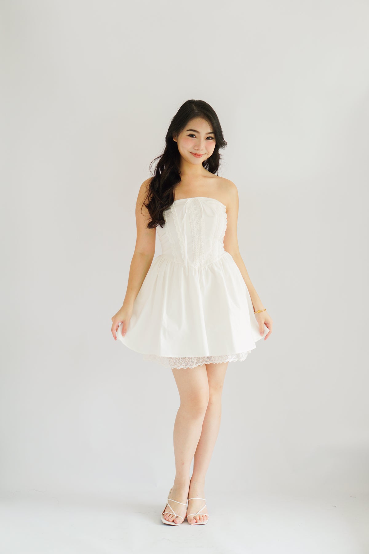 Veyra Mini Tube A-line Dress with Lace in White