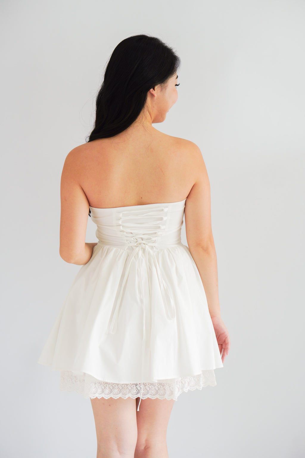 Veyra Mini Tube A-line Dress with Lace in White