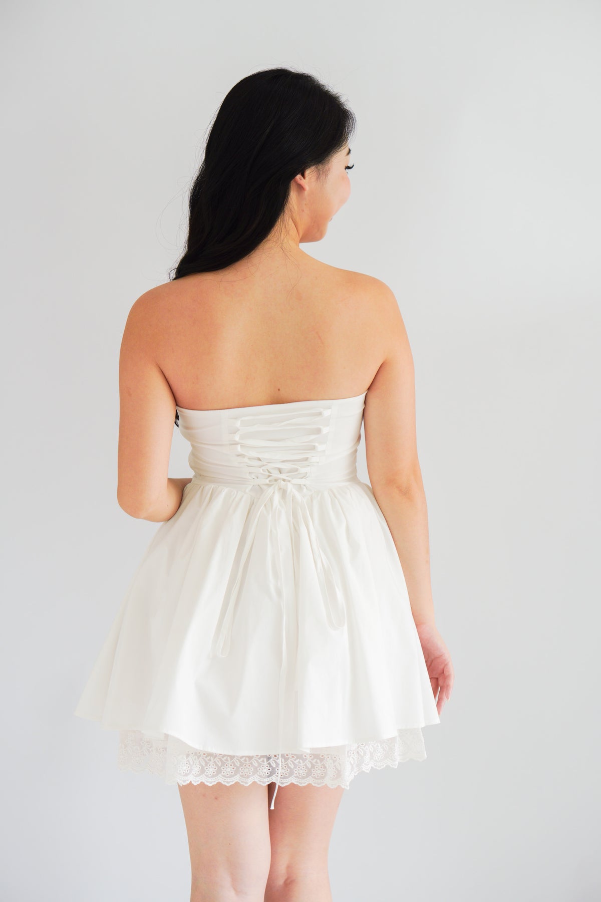 Veyra Mini Tube A-line Dress with Lace in White