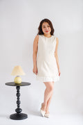 (BACKORDER) Paigea Round Neck Layered Mini Dress with Pleated Bottom in Beige