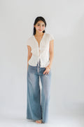 Zyn Self Tied Lace Ribbon Top in White
