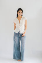 Zyn Self Tied Lace Ribbon Top in White