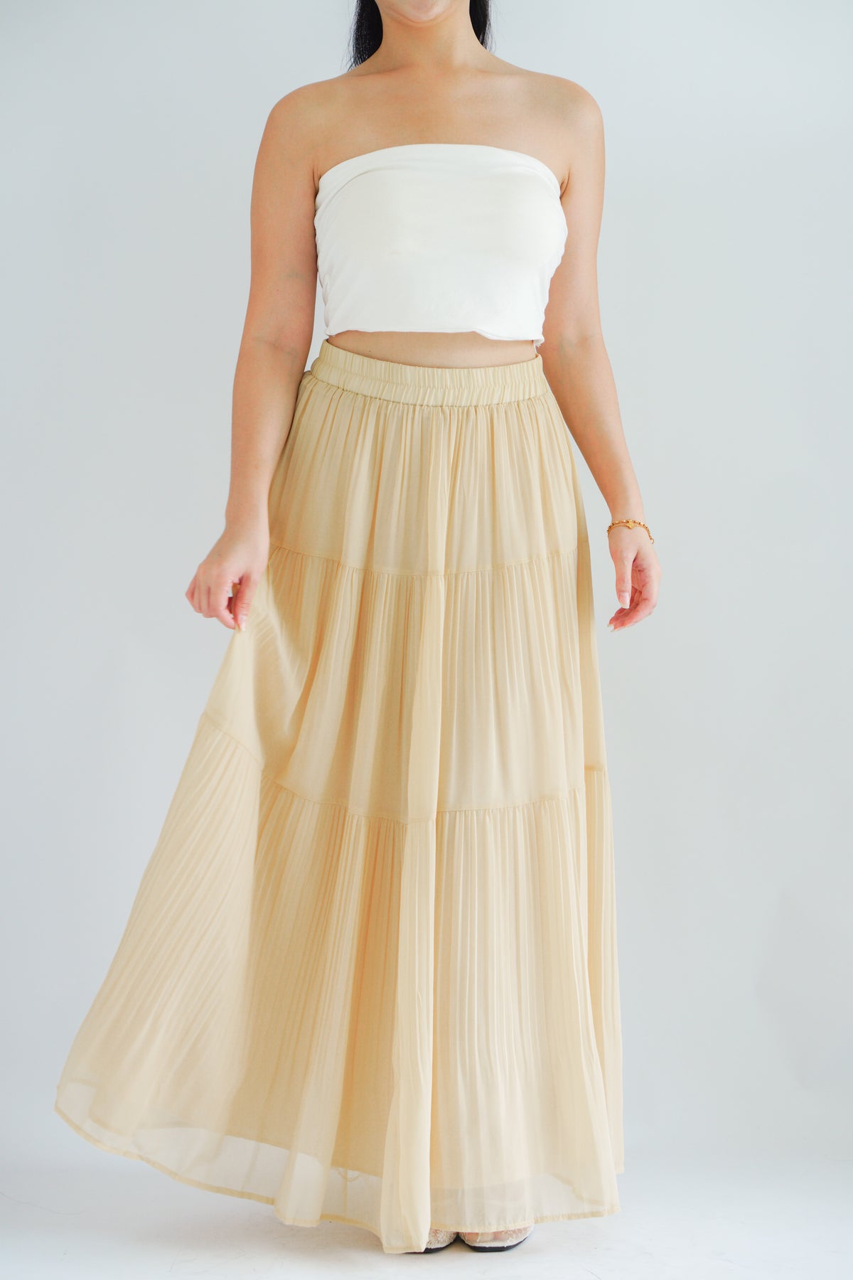 Celiz Chiffon Maxi Skirt in Cream Khaki