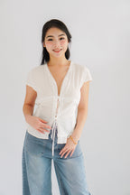 Zyn Self Tied Lace Ribbon Top in White