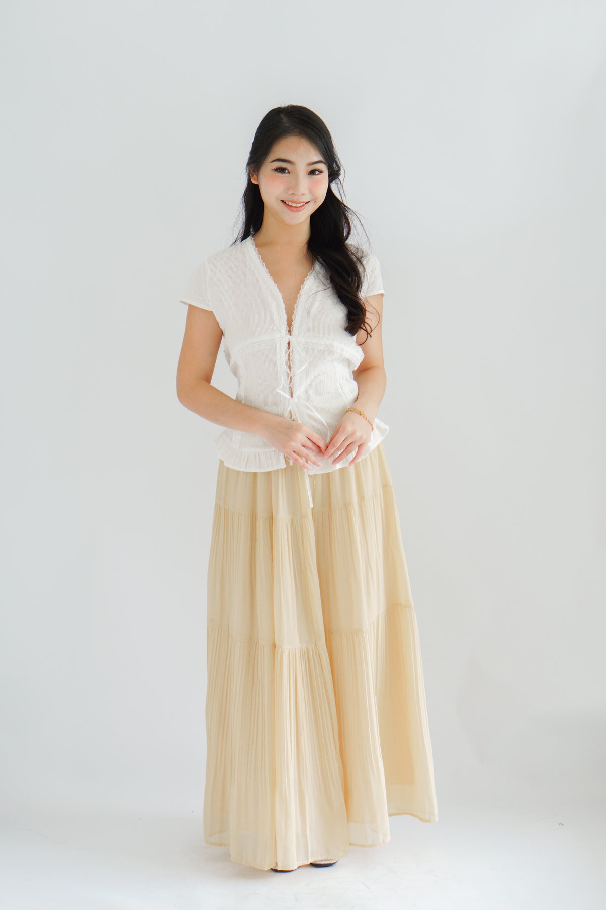 Celiz Chiffon Maxi Skirt in Cream Khaki