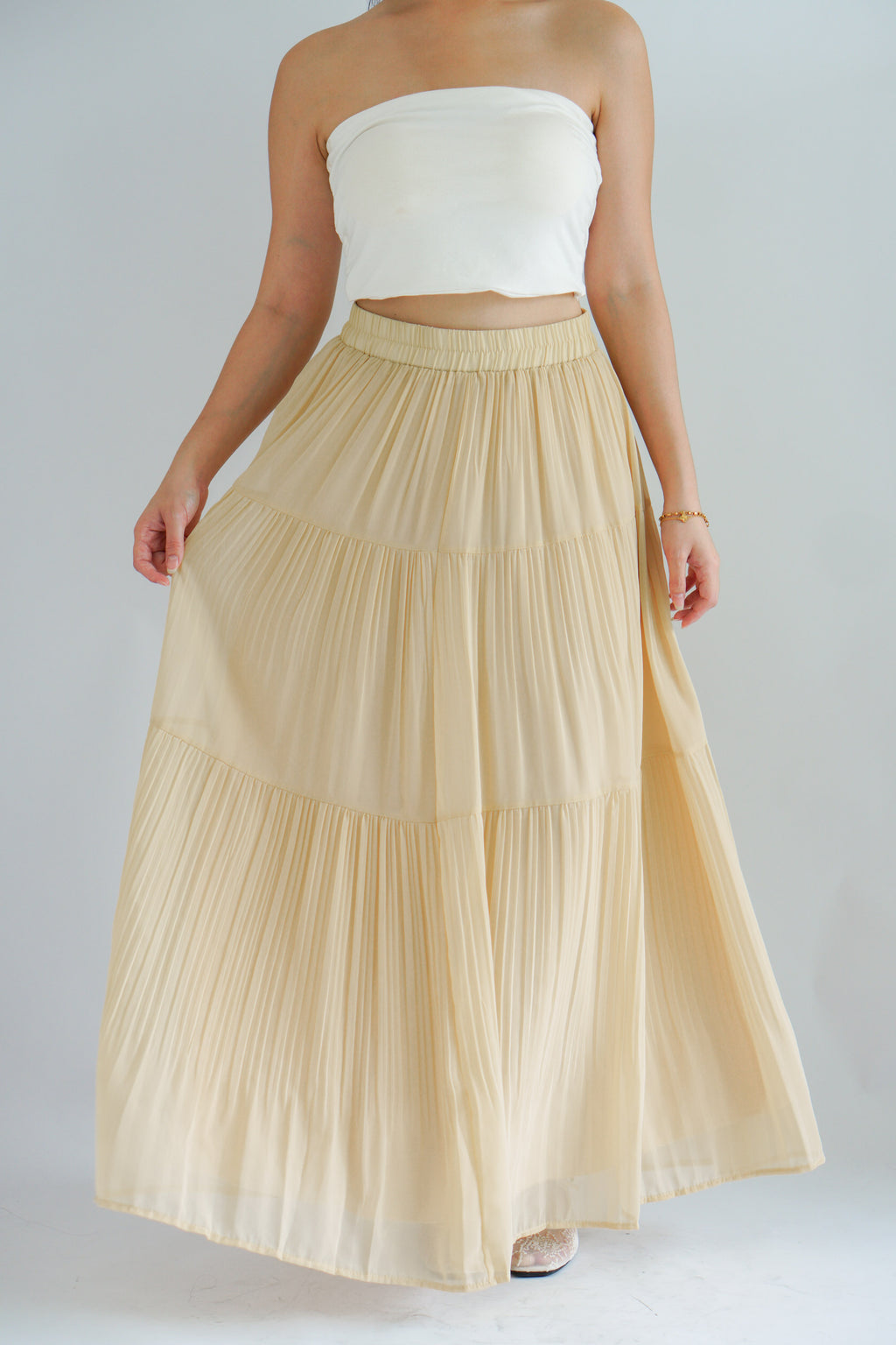 Celiz Chiffon Maxi Skirt in Cream Khaki