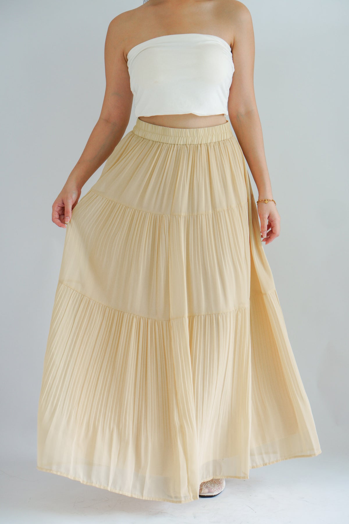 Celiz Chiffon Maxi Skirt in Cream Khaki