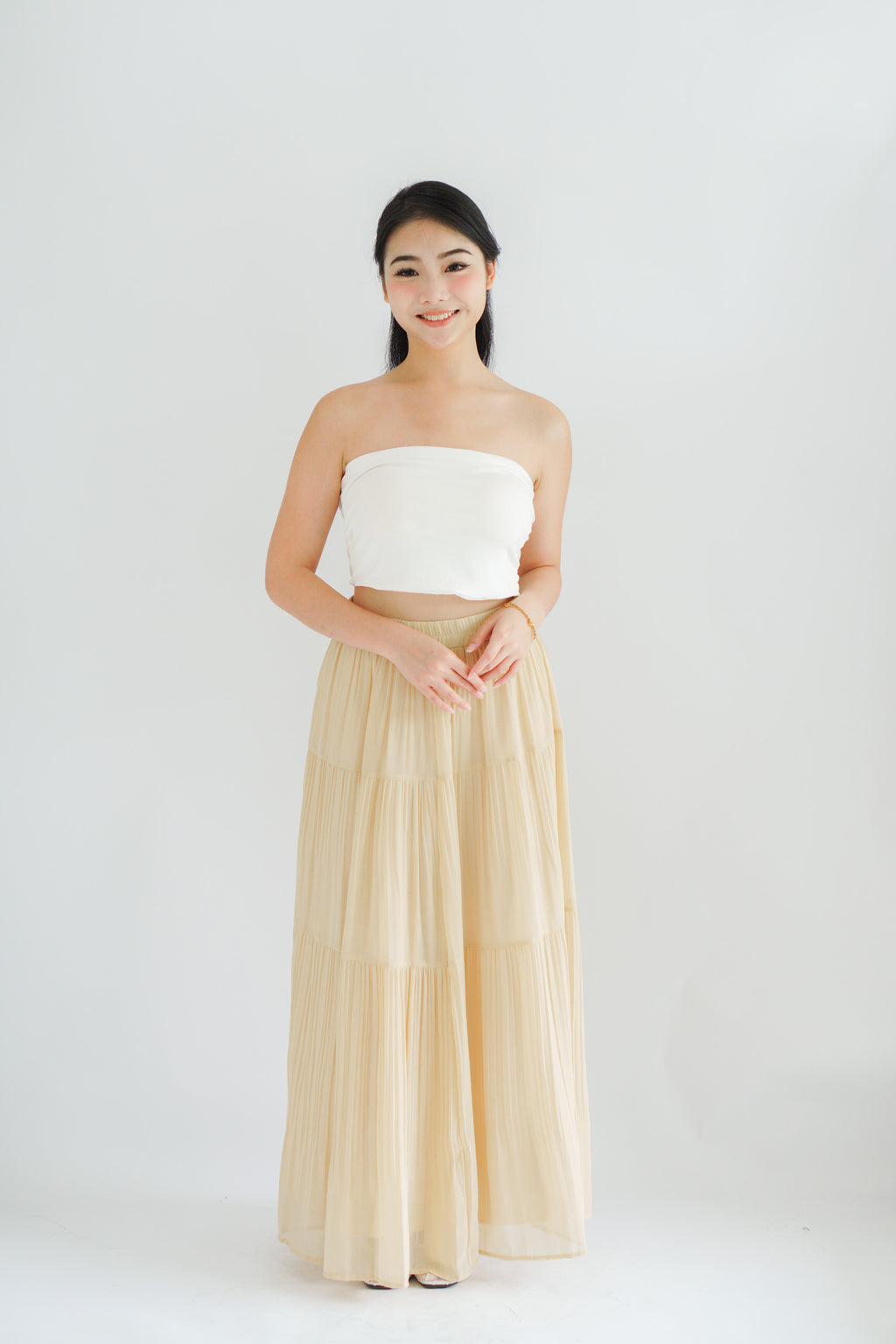 Celiz Chiffon Maxi Skirt in Cream Khaki
