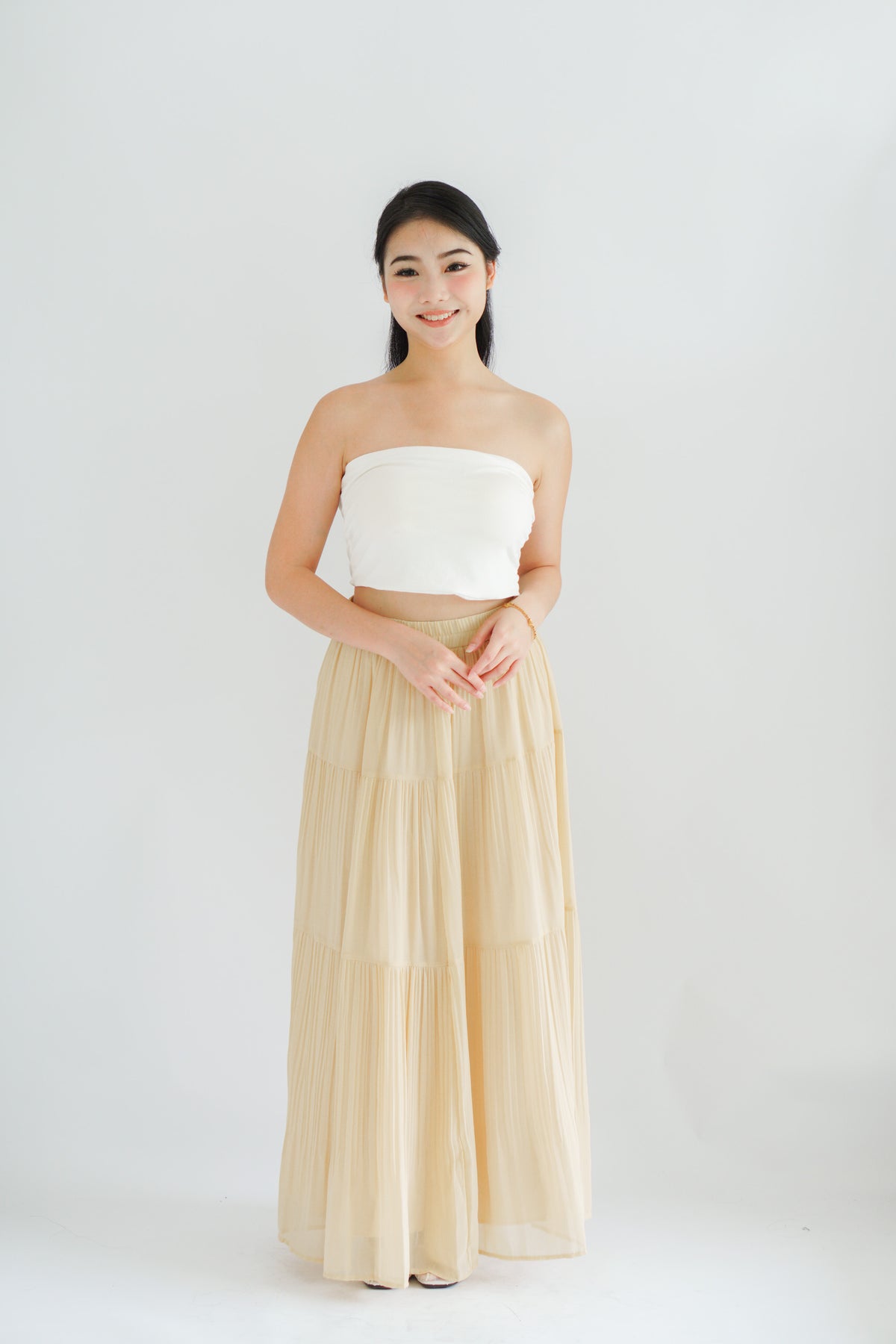 Celiz Chiffon Maxi Skirt in Cream Khaki
