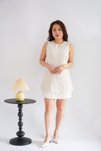 (BACKORDER) Paigea Round Neck Layered Mini Dress with Pleated Bottom in Beige