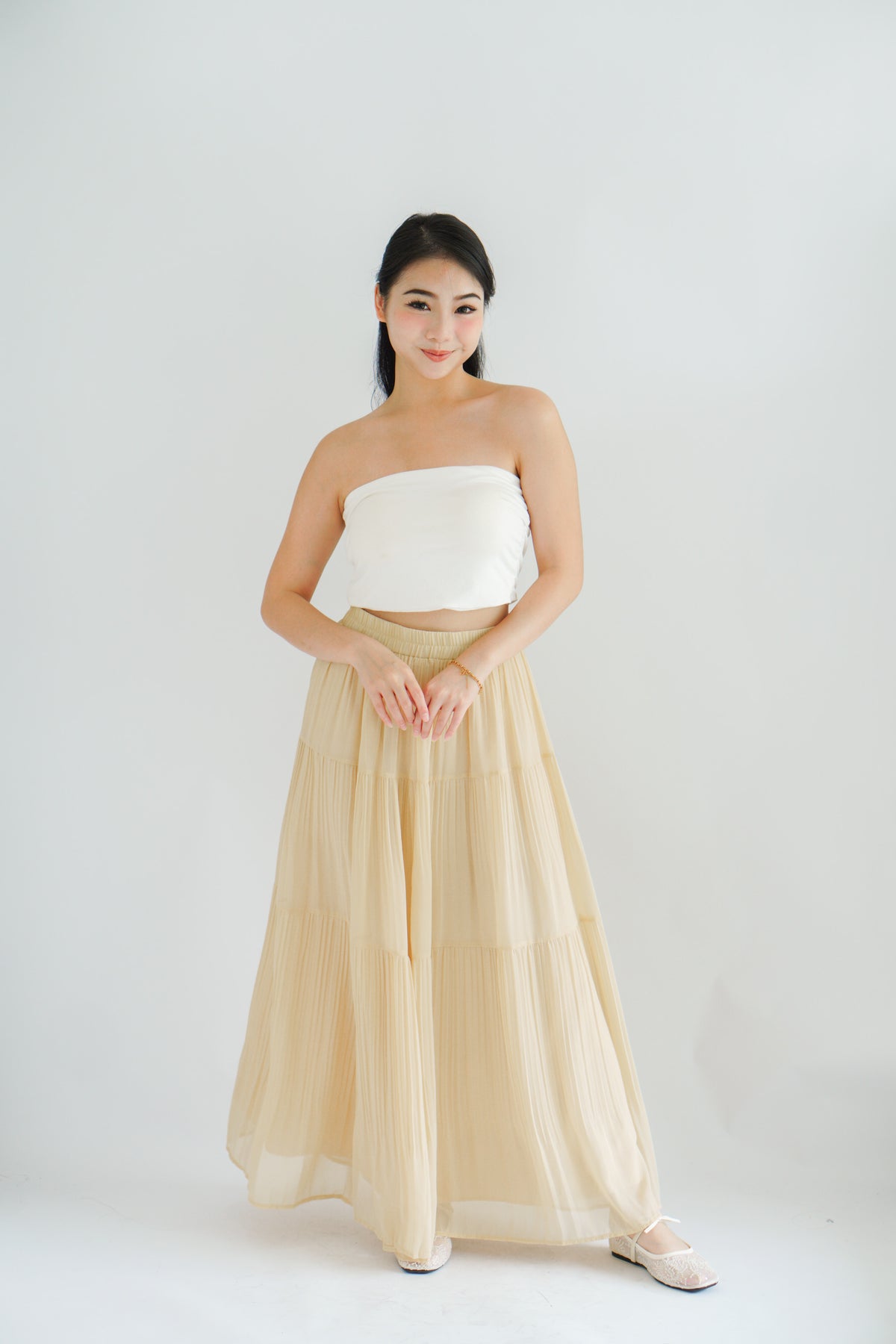 Celiz Chiffon Maxi Skirt in Cream Khaki