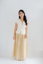 Zyn Self Tied Lace Ribbon Top in White