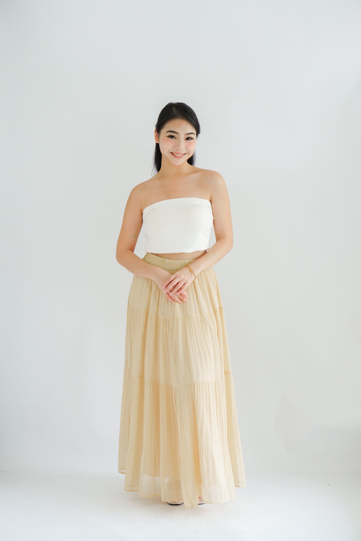 Celiz Chiffon Maxi Skirt in Cream Khaki